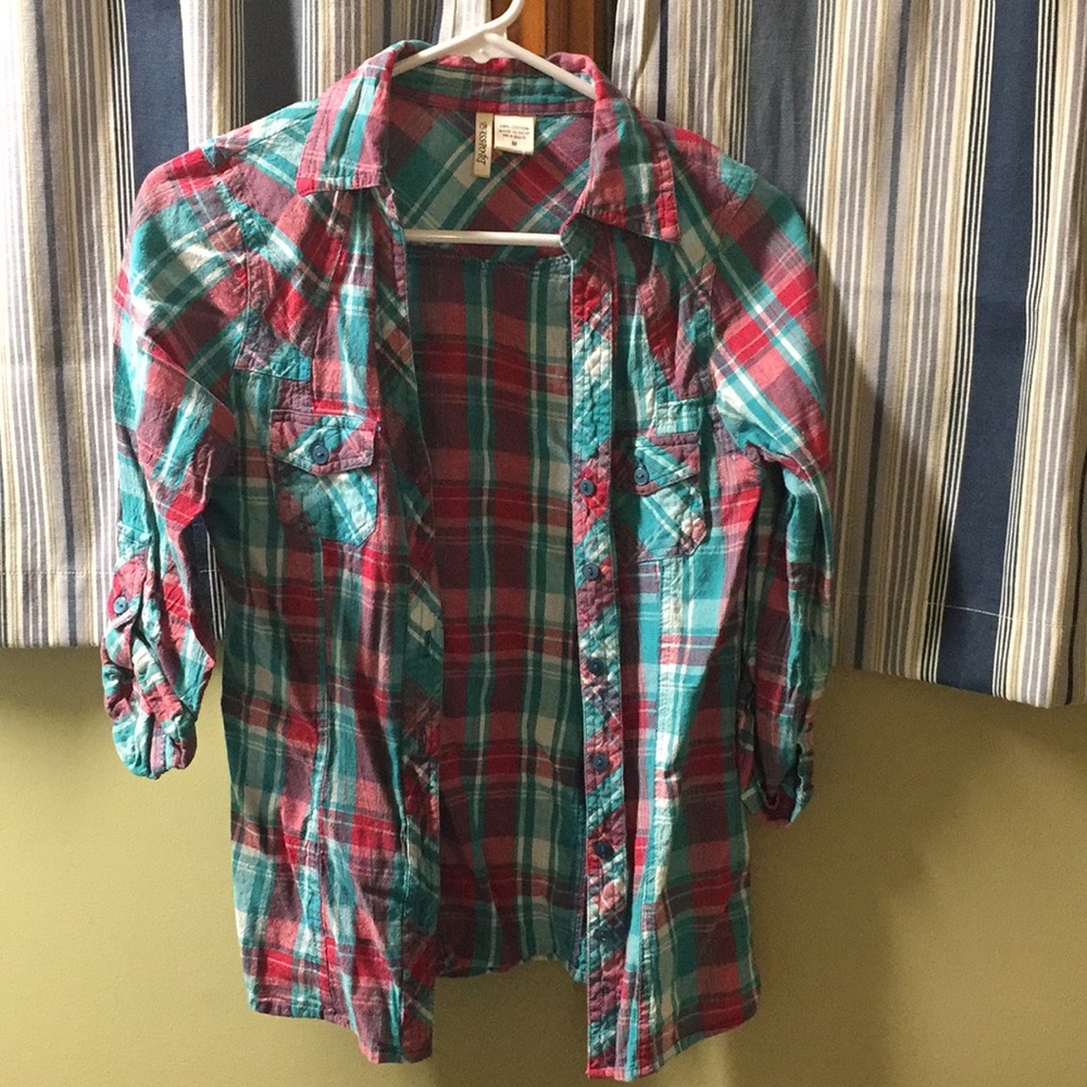 Plaid button up size Medium blue and red/orange